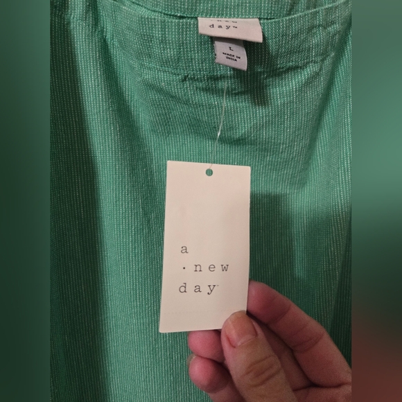 A New Day Green & White Dress With Pockets, Size Large, NWT - Picture 7 of 11